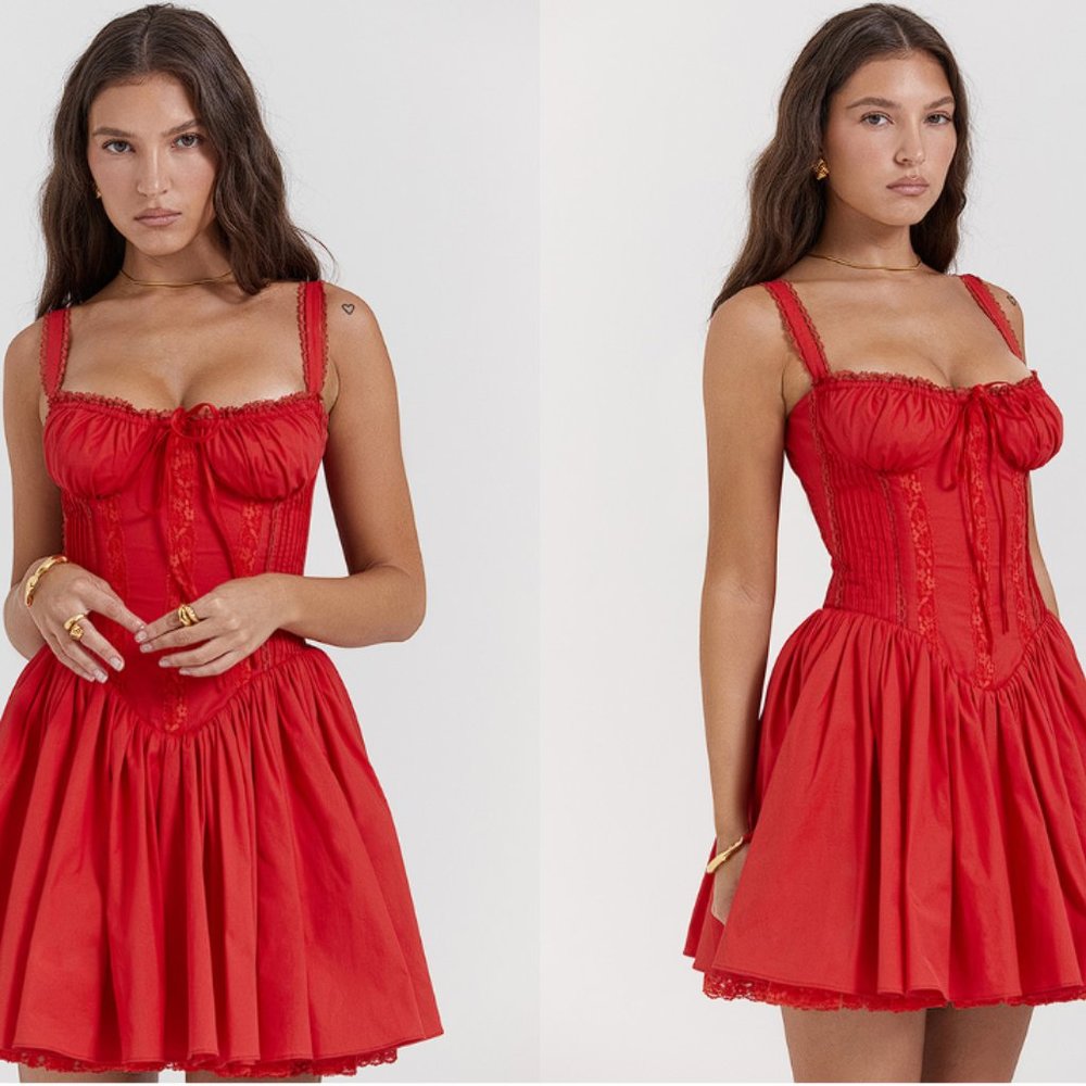 HOUSE OF CB 'Pietra' Cherry Corset Mini Dress NWOT - Picture 4 of 9